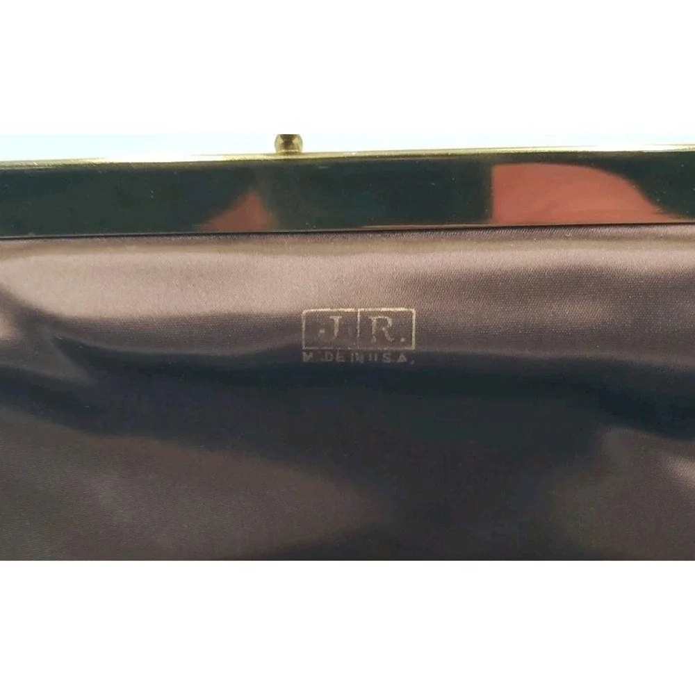 Vtg JR USA Velour Evening Hand Bag‎ Purse Clutch Large Folding Kiss Lock Brown